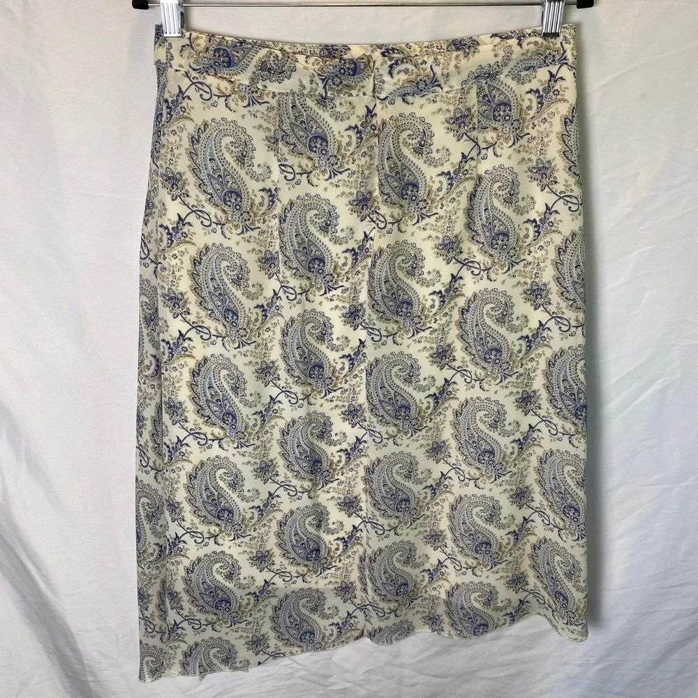 Jonathan Martin Studio Paisley Midi Skirt Womens Large Blue Cream Coastal Office